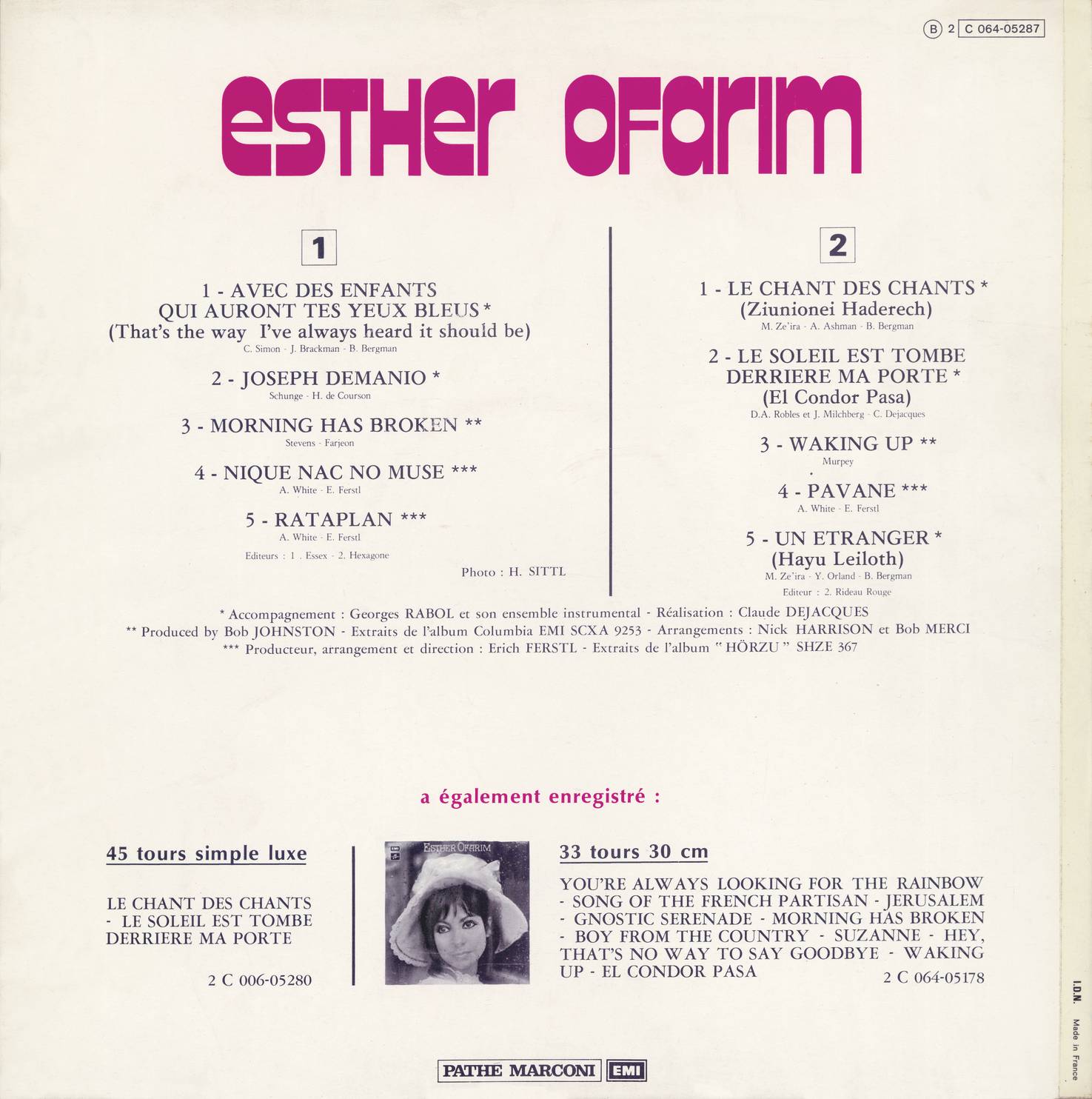 Esther Ofarim - EMI/Path Marconi 2C 064-05287 - backside