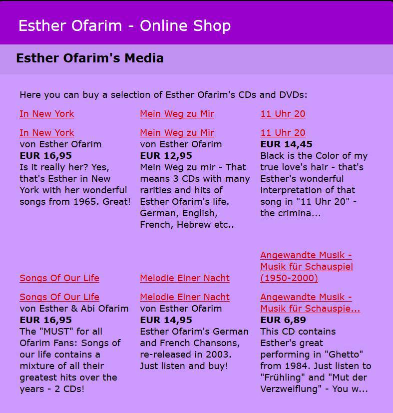 Esther Ofarim - Online Shop