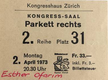 Original Ticket - Concert in Zurich, 1973 - foto (c) Reto Maag