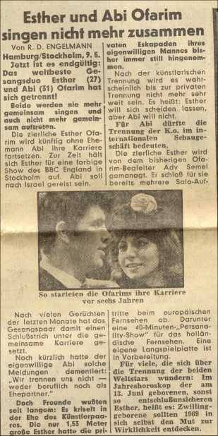 BILD - 9.5.1969 Esther und Abi singen nicht mehr zusammen