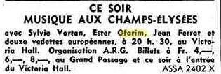 Esther Ofarim in the Victoria Hall, Geneva, 1963.