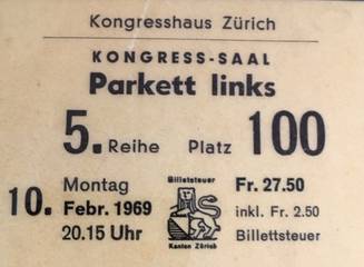 Esther & Abi Ofarim - Concert ticket of Zurich